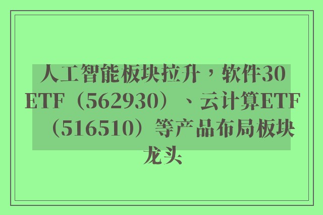 人工智能板块拉升，软件30ETF（562930）、云计算ETF（516510）等产品布局板块龙头