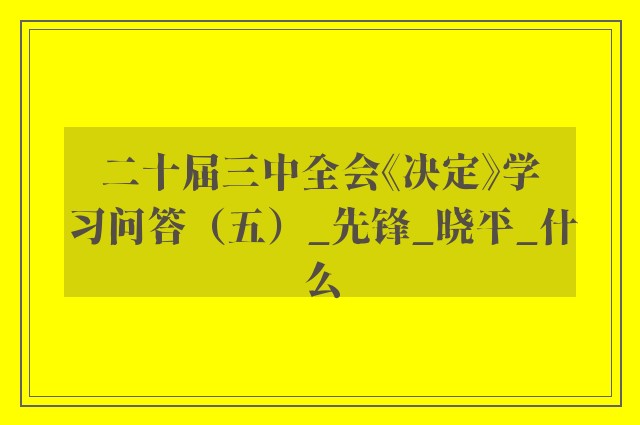 二十届三中全会《决定》学习问答（五）_先锋_晓平_什么