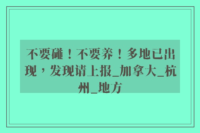 不要碰！不要养！多地已出现，发现请上报_加拿大_杭州_地方