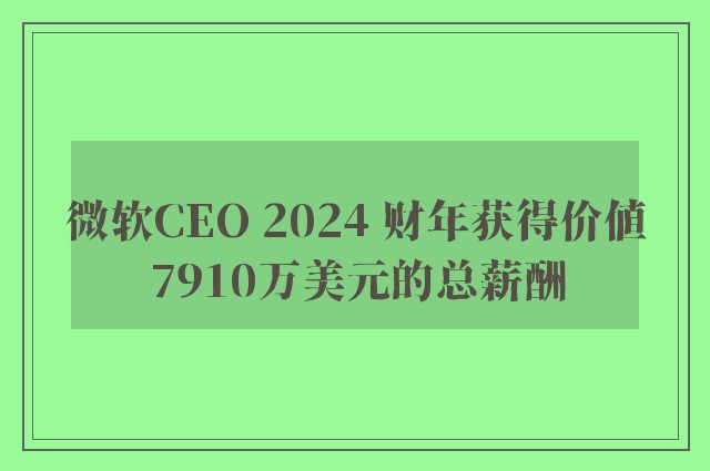 微软CEO 2024 财年获得价值7910万美元的总薪酬