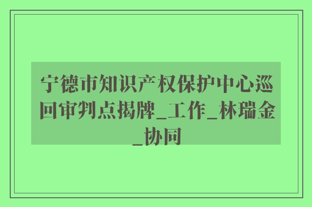 宁德市知识产权保护中心巡回审判点揭牌_工作_林瑞金_协同