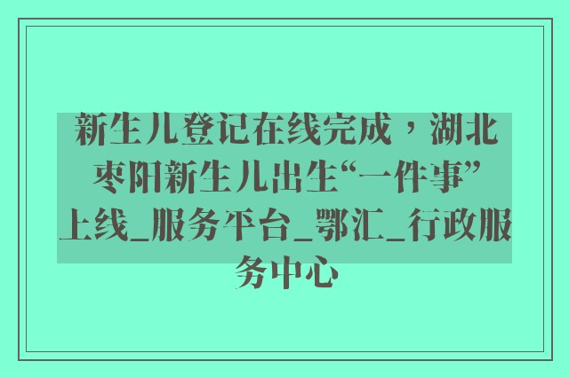 新生儿登记在线完成，湖北枣阳新生儿出生“一件事”上线_服务平台_鄂汇_行政服务中心