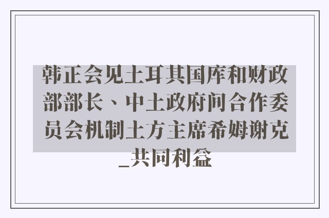 韩正会见土耳其国库和财政部部长、中土政府间合作委员会机制土方主席希姆谢克_共同利益