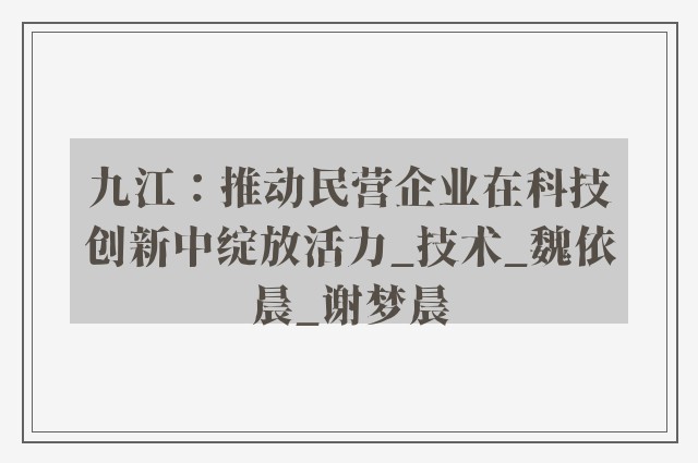 九江：推动民营企业在科技创新中绽放活力_技术_魏依晨_谢梦晨